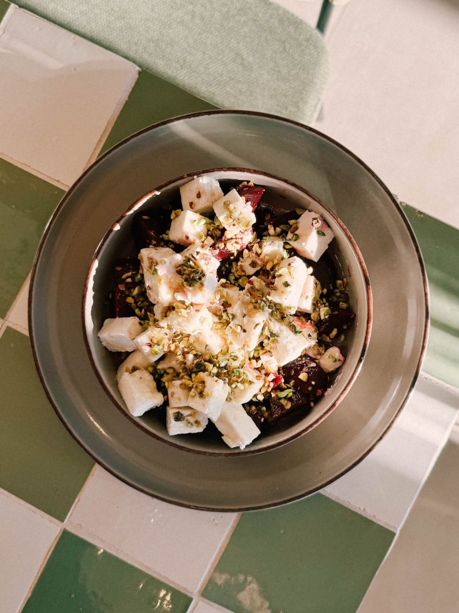 Beetroot, feta and crushed pistachio bowl